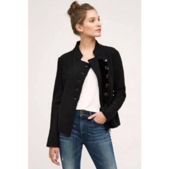 Anthropologie Monogram HWR Black Boiled Wool Asymmetrical Button Jacket Size XXS - Picture 1 of 4